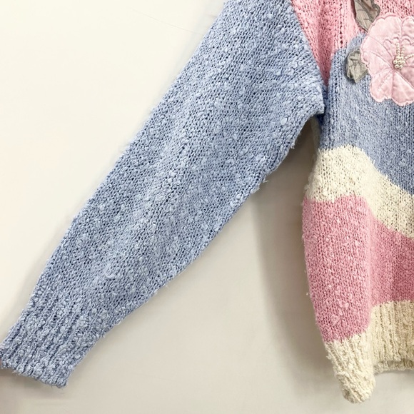 VTG Needles & Yarn Grannycore Knobby Chunky Knit Pastel Floral Crewneck Sweater - Picture 6 of 11